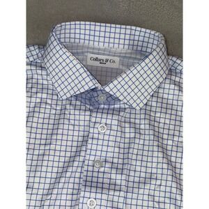 Collars & Co. Men's Medium Blue White Gingham Check Short Sleeve Button Up Shirt